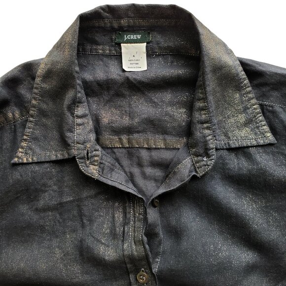 J. Crew Gold Dust Metallic Accents Black Semi Sheer Slim Fit Button Down Shirt 4 - Picture 7 of 15